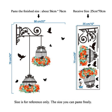 Colorful Flower & Birdcage Wall Sticker – Creative Home Décor
