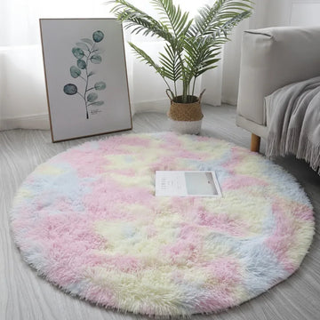 Soft Pink Round Rug – Fluffy Bedroom & Living Room Mat