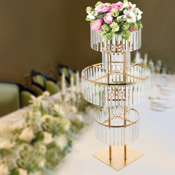 5-Tier Gold & Acrylic Flower Stand – Elegant Wedding Centerpiece