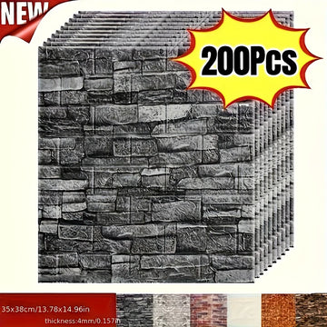 100/200pcs 3D Brick Wall Tile Stickers – Waterproof & Self-Adhesive