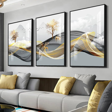 3-Piece Nordic Gold Deer Canvas Wall Art