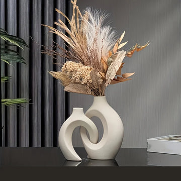 Set of 2 Hollow Ceramic Vases – Modern Nordic Boho Décor