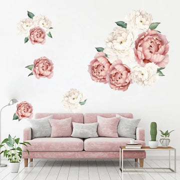 Pink & White Watercolor Peony Wall Stickers – Floral Home Décor