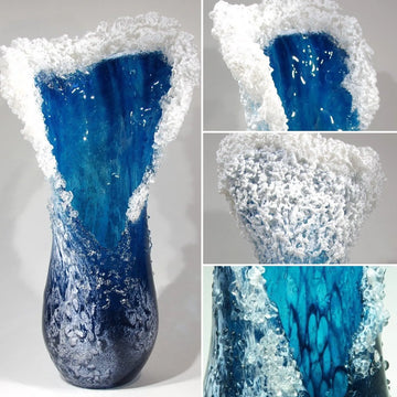 Majestic Wavy Ocean Blue Vase – Modern Resin Décor
