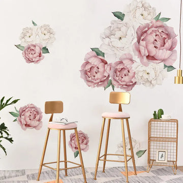 Pink & White Watercolor Peony Wall Stickers – Floral Home Décor