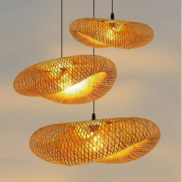 Handwoven Bamboo Pendant Light – Rustic Rattan Ceiling Lamp
