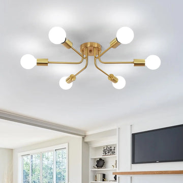 6-Light Gold Sputnik Chandelier – Mid-Century Industrial Fixture