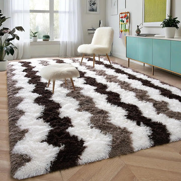 Soft Shaggy Stripe Rug – Plush 5x8ft Fluffy Carpet