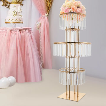 5-Tier Gold & Acrylic Flower Stand – Elegant Wedding Centerpiece