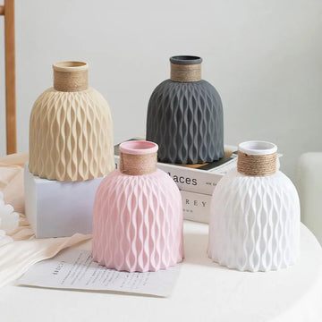 Rope-Style Plastic Vase – Porcelain Imitation Flowerpot