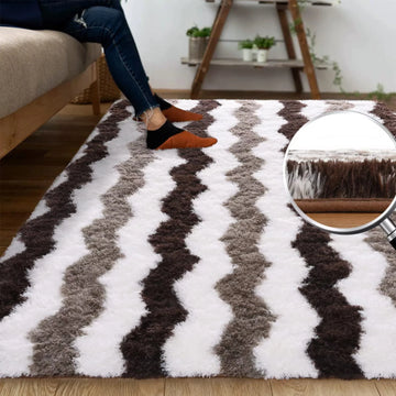 Soft Shaggy Stripe Rug – Plush 5x8ft Fluffy Carpet