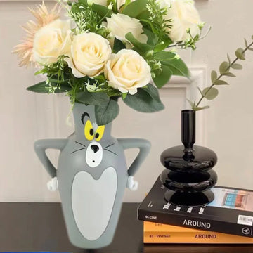 Cute Cat Resin Vase – Creative Cartoon Home Décor